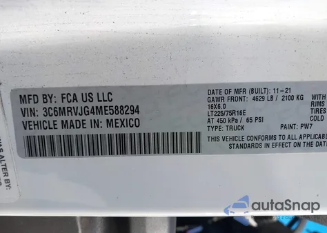 2021 Ram Promaster 3500 Cargo Van High Roof 159 Wb Ext z USA, uszkodzony, nr VIN 3C6MRVJG4ME588294